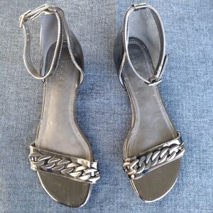 SANDRO Paris Black Patent Leather Open toe chain leather sandals, 38 US 7.5 NWOB